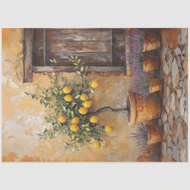 Lemon Tree Lavender Garden Painting Decoupage Tissue Paper (Front)