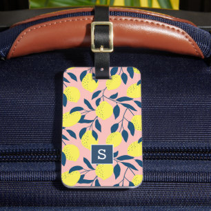Lemon Tree Modern Fruit Pattern Monogram Luggage Tag