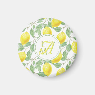 Lemon Tree Monogrammed Pattern Yellow Green Decor Magnet