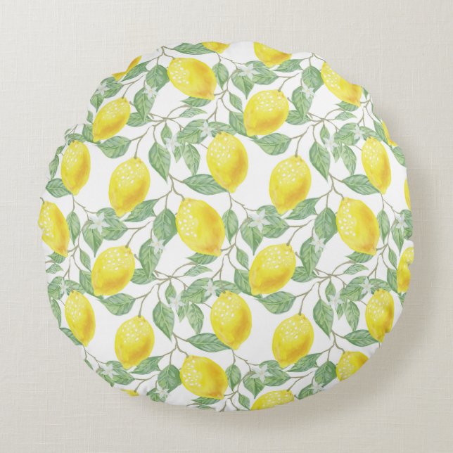 Lemon Tree Pattern Round Cushion (Front)