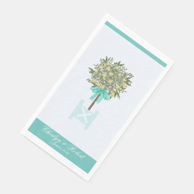 Lemon Tree Topiary Robin's Egg Blue Napkin (Corner)
