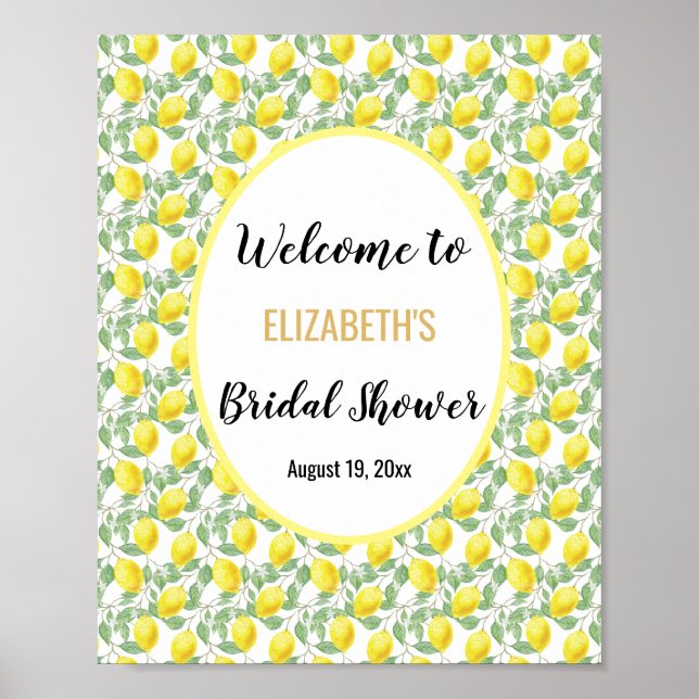 Lemon Tree Yellow Green Bridal Shower Welcome Sign (Front)