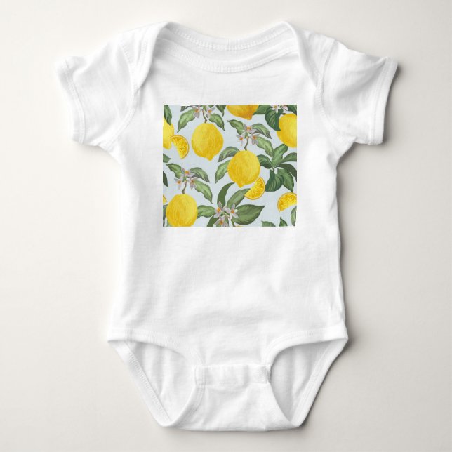 Lemon Tropical Fruit Vintage Pattern Baby Bodysuit (Front)