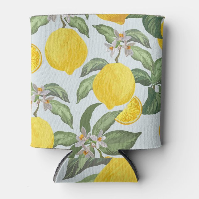 Lemon Tropical Fruit Vintage Pattern Can Cooler (Front)