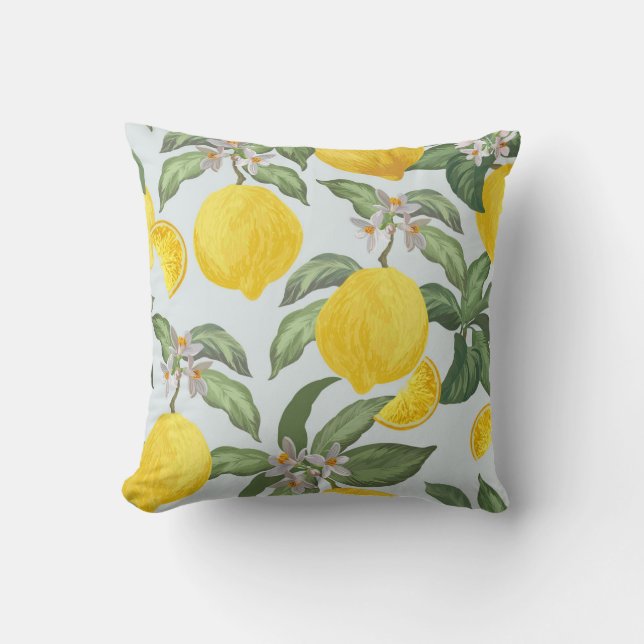 Lemon Tropical Fruit Vintage Pattern Cushion (Front)