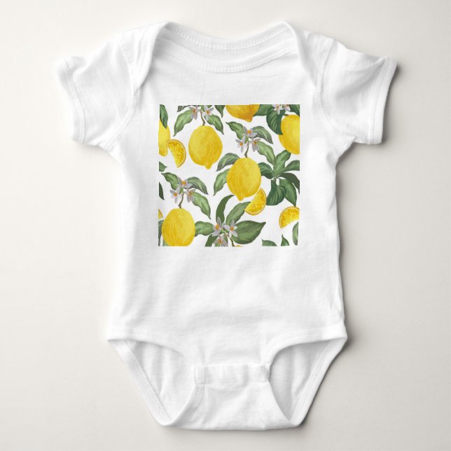 Lemon: tropical fruit vintage seamless baby bodysuit (Front)