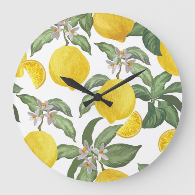 Lemon: tropical fruit vintage seamless large clock (Front)