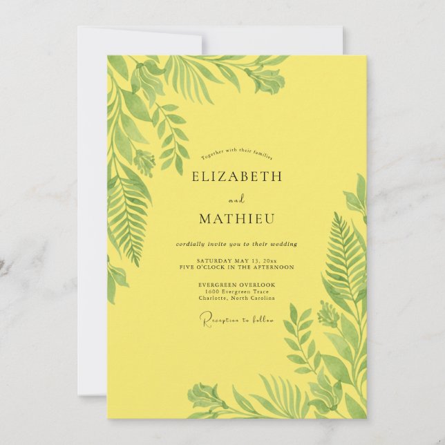 Lemon Tropical Palm Eucalyptus Wedding Invitation (Front)