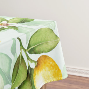 Lemon Tropical Summer Fruit Pattern on Mint Tablecloth