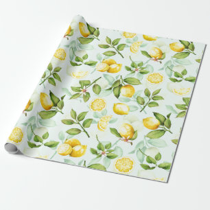 Lemon Tropical Summer Fruit Pattern on Mint Wrapping Paper