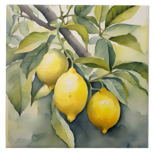 Lemon Tuscany Mediterranean Watercolor Design Tile