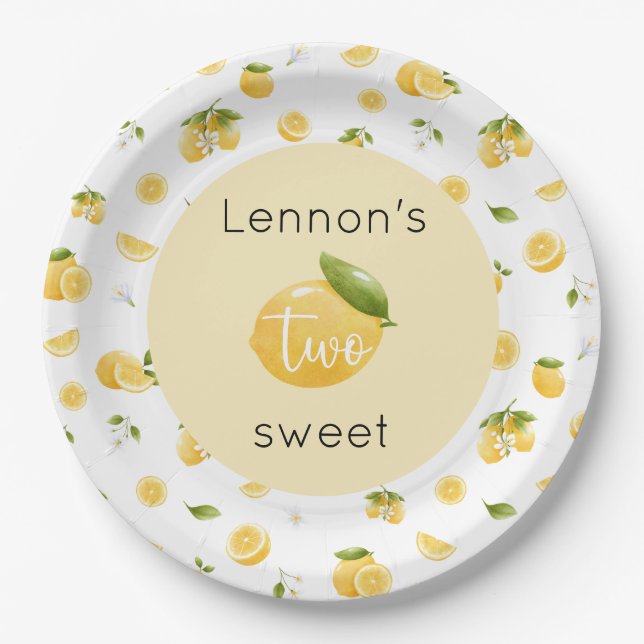Lemon Two Sweet 2nd Birthday Paper Plate (Front)