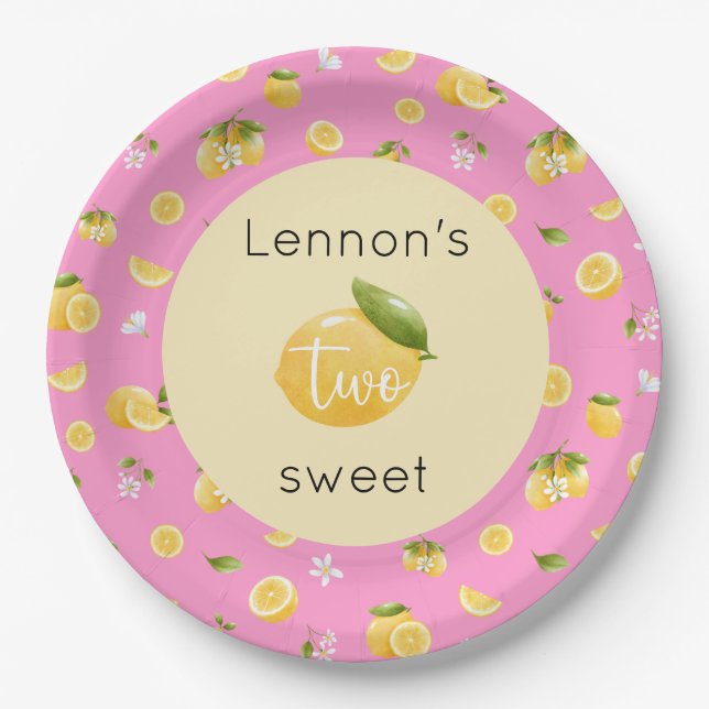 Lemon Two Sweet 2nd Birthday Paper Plate (Front)