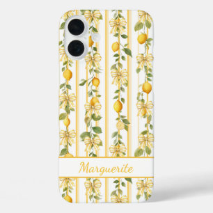 Lemon Vines With Coquette Bows Monogrammed iPhone 16 Plus Case