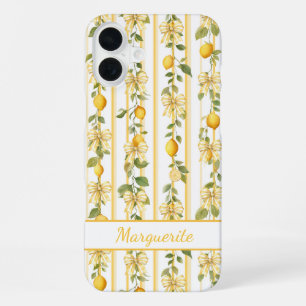 Lemon Vines With Coquette Bows Monogrammed iPhone 16 Plus Case