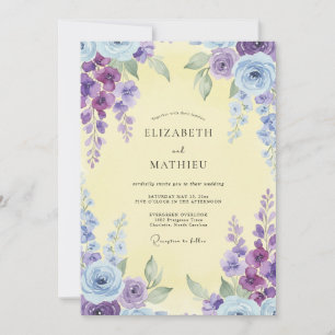 Lemon Violet Ranunculus Eucalyptus Wedding Invitation