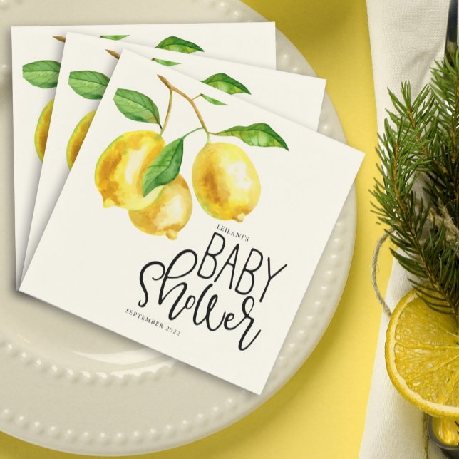 Lemon Watercolor Baby Shower Napkins (Lemon drop watercolor Baby Shower napkins. Celebrate the little sweetie on the way. Summer Citrus!)