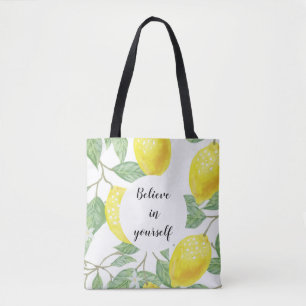 Lemon Watercolor Believe In Yourself Favours Tote Bag