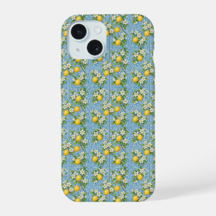 Lemon Watercolor Blue Mediterranean Tile Pattern iPhone 15 Case