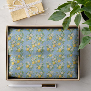 Lemon Watercolor Blue Mediterranean Tile Pattern Tissue Paper