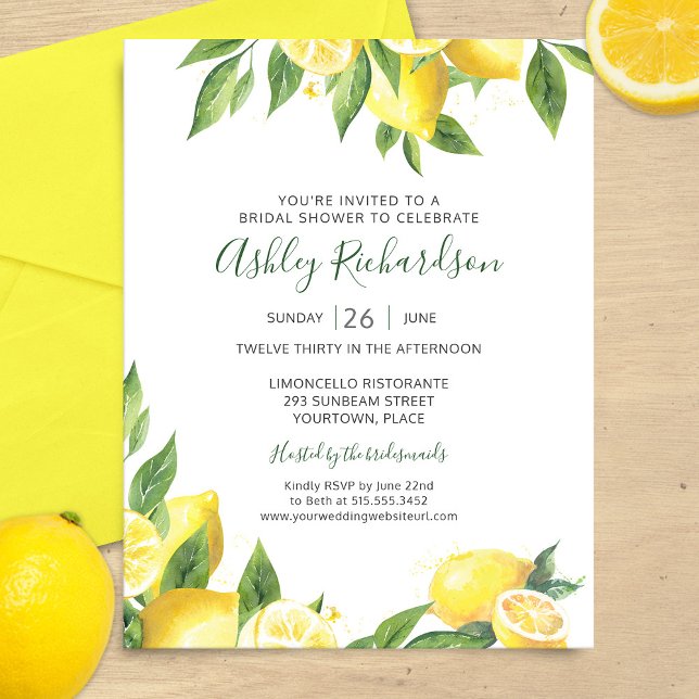 Lemon Watercolor Bridal Shower Invitation (Creator Uploaded)
