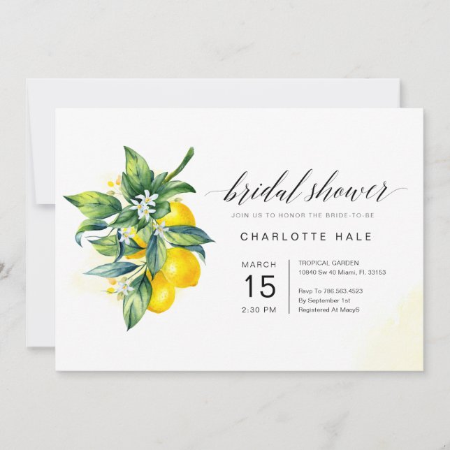 Lemon Watercolor Bridal Shower Invitation (Front)