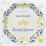 Lemon Watercolor Bridal Shower Personalised Paper Plate<br><div class="desc">This fresh and fun watercolor citrus lemon design in zingy yellow and blue will capture the essence of a happy sunny day. Perfect for a bridal shower brunch or afternoon tea party. The watercolor lemon design will make your guests feel energised and excited about the upcoming celebration. Change all the...</div>