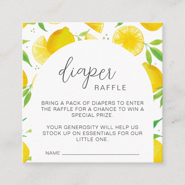 Lemon Watercolor Diaper Raffle Baby Shower Enclosure Card (Front)