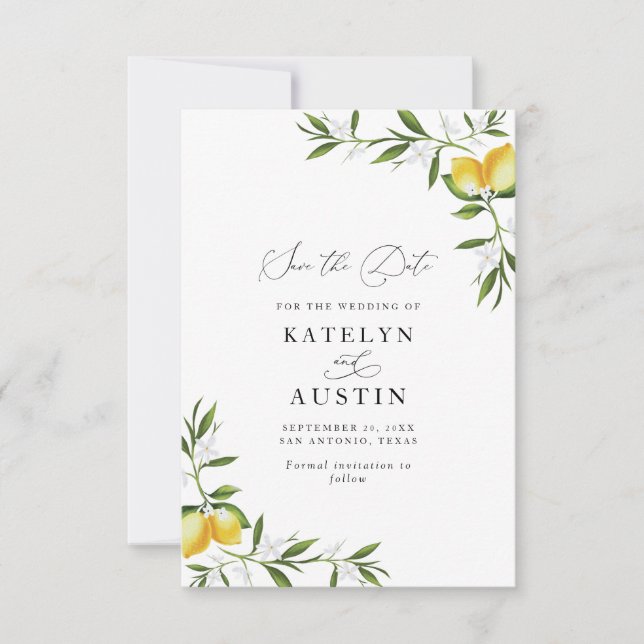 lemon watercolor greenery floral  invitation (Front)