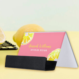 Lemon Watercolor Modern Pink Desk Business Card Holder