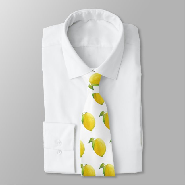 Lemon Watercolor Painting Tie (Tied)