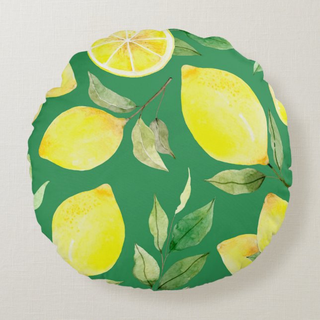 lemon,watercolor pattern,background,fruit,wallpape round cushion (Front)