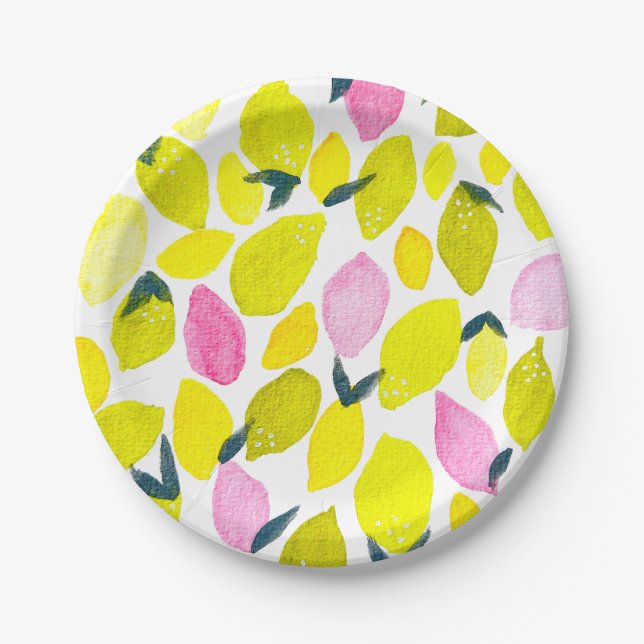 Lemon watercolor pattern paper plate (Front)