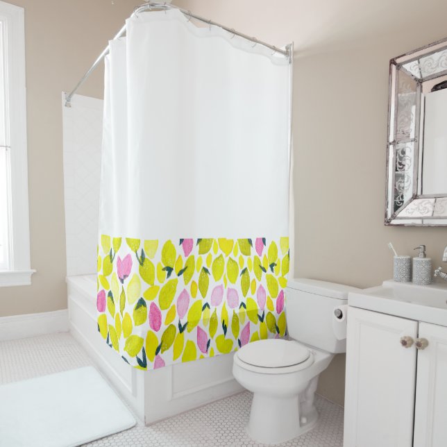 Lemon watercolor pattern shower curtain (In Situ)