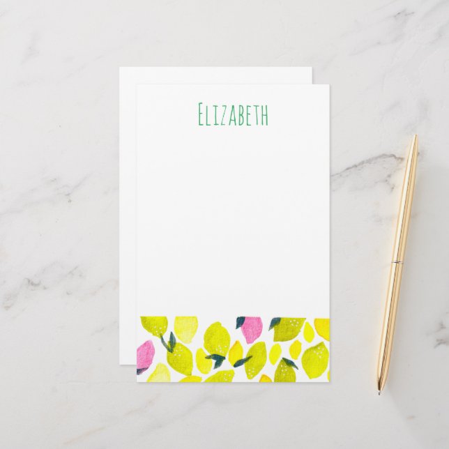 Lemon watercolor pattern stationery (Front/Back In Situ)