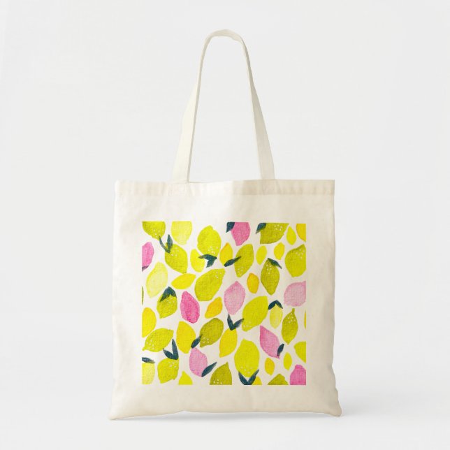 Lemon watercolor pattern tote bag (Front)
