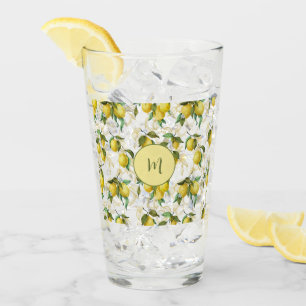 Lemon Watercolor Pattern with Initial Monogram Glass
