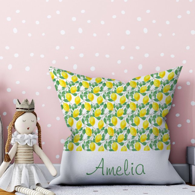 Lemon watercolor pattern yellow girl cushion (Creator Uploaded)
