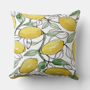 Lemon Watercolor Print Cushion