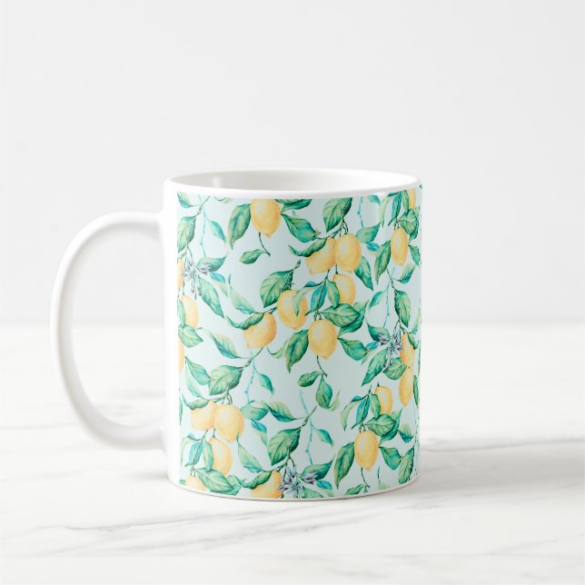 Lemon watercolor seamless pattern coffee mug (Left)