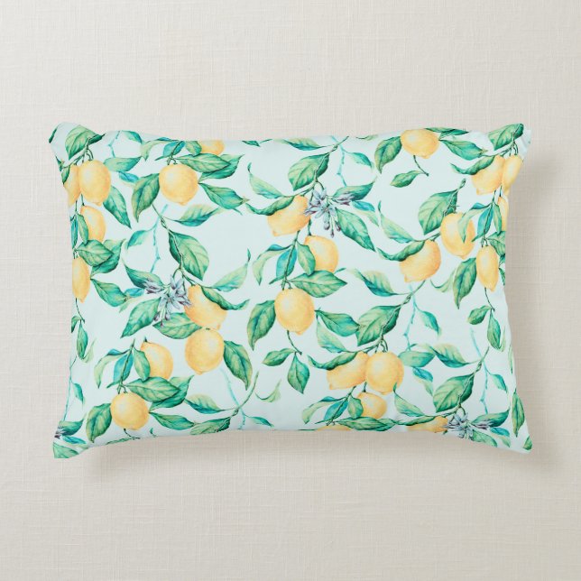Lemon watercolor seamless pattern decorative cushion (Front)