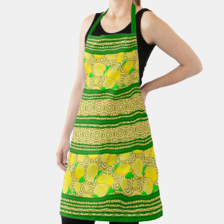 Lemon Watercolor Stripes and Circles Apron