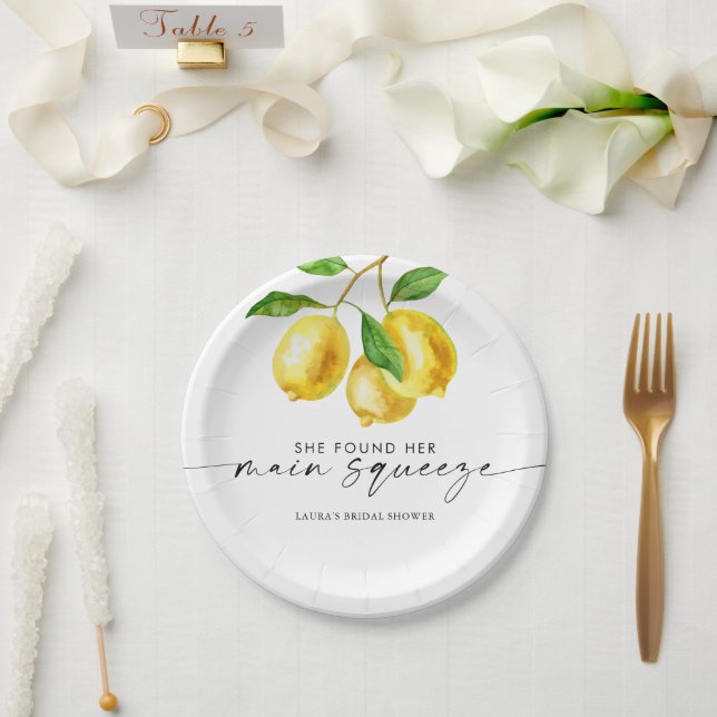 Lemon Watercolor Watercolor Bridal Shower Paper Plate (Wedding)