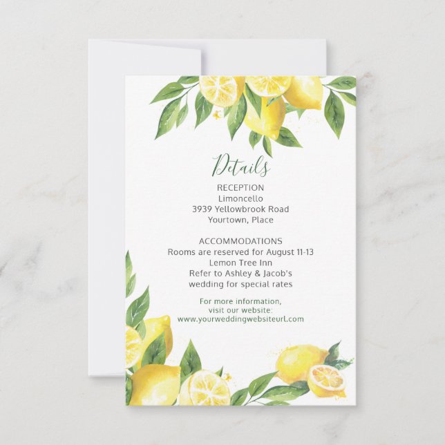 Lemon Watercolor Wedding Insert Reception Invitation (Front)