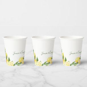 Lemon Watercolor Wedding Paper Cups