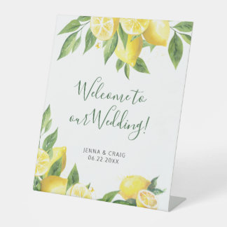 Lemon Watercolor Wedding Pedestal Sign