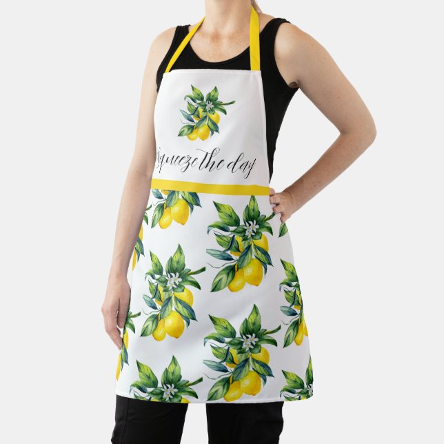 Lemon Watercolor Yellow Citrus Apron (Insitu)