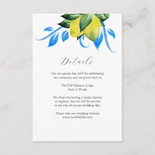 Lemon Wedding Details Enclosure Card Watercolor