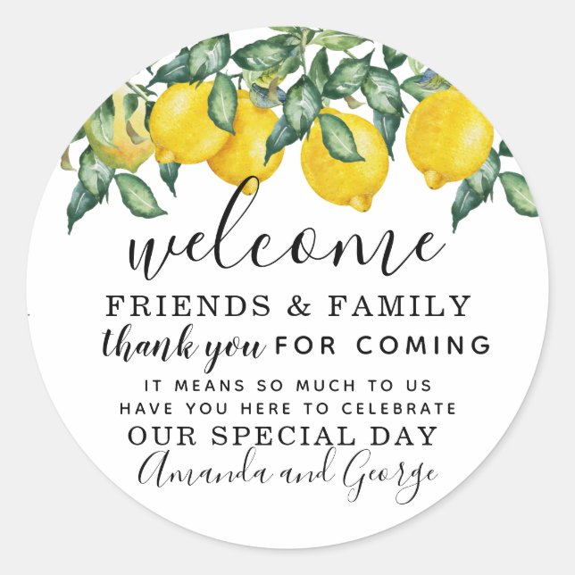 Lemon Wedding favour personalised thank you Classic Round Sticker (Front)