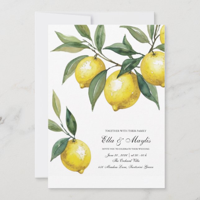 Lemon Wedding | Mediterranean Citrus Invitation (Front)